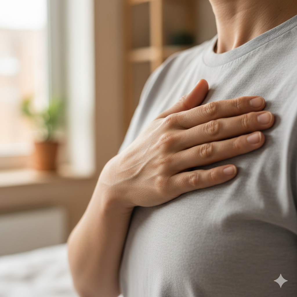 Coloca una mano suavemente sobre tu pecho