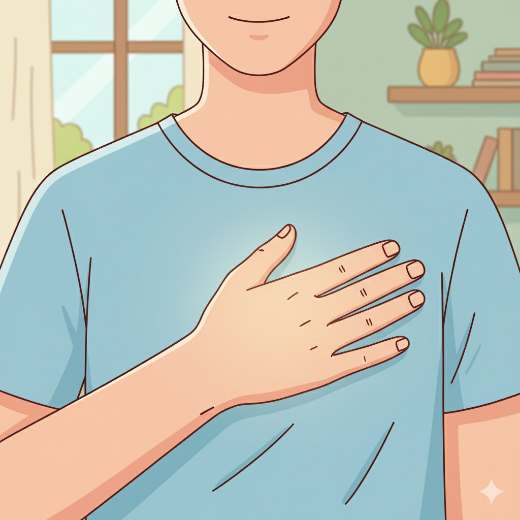 Coloca una mano suavemente sobre tu pecho